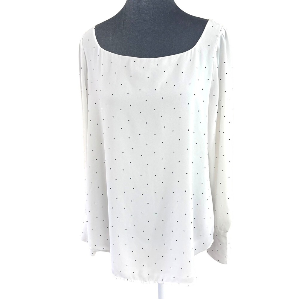 LOFT Simple Chic Elevated Basic Polka Dot Long Sleeve Square Neck Blouse‎ M
